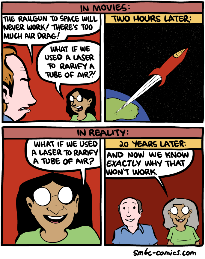 Saturday Morning Breakfast Cereal comic about using a laser to rarify a tube of air