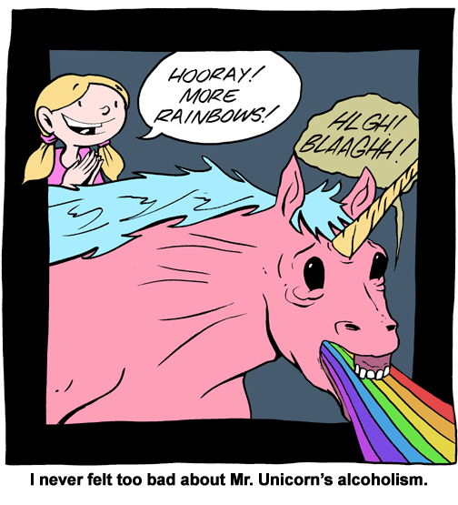 unicorn throwing up a rainbow
