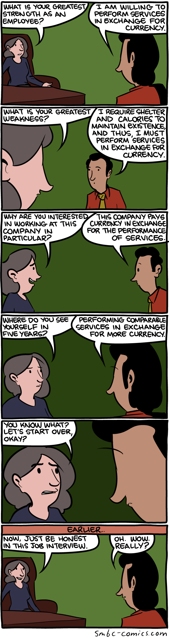 tirinha do Saturday Morning Breakfast Cereal sobre entrevista de emprego